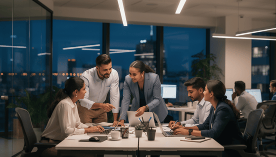 Illustration of a diverse team collaborating, from the Bull City AI weekly newsletter.